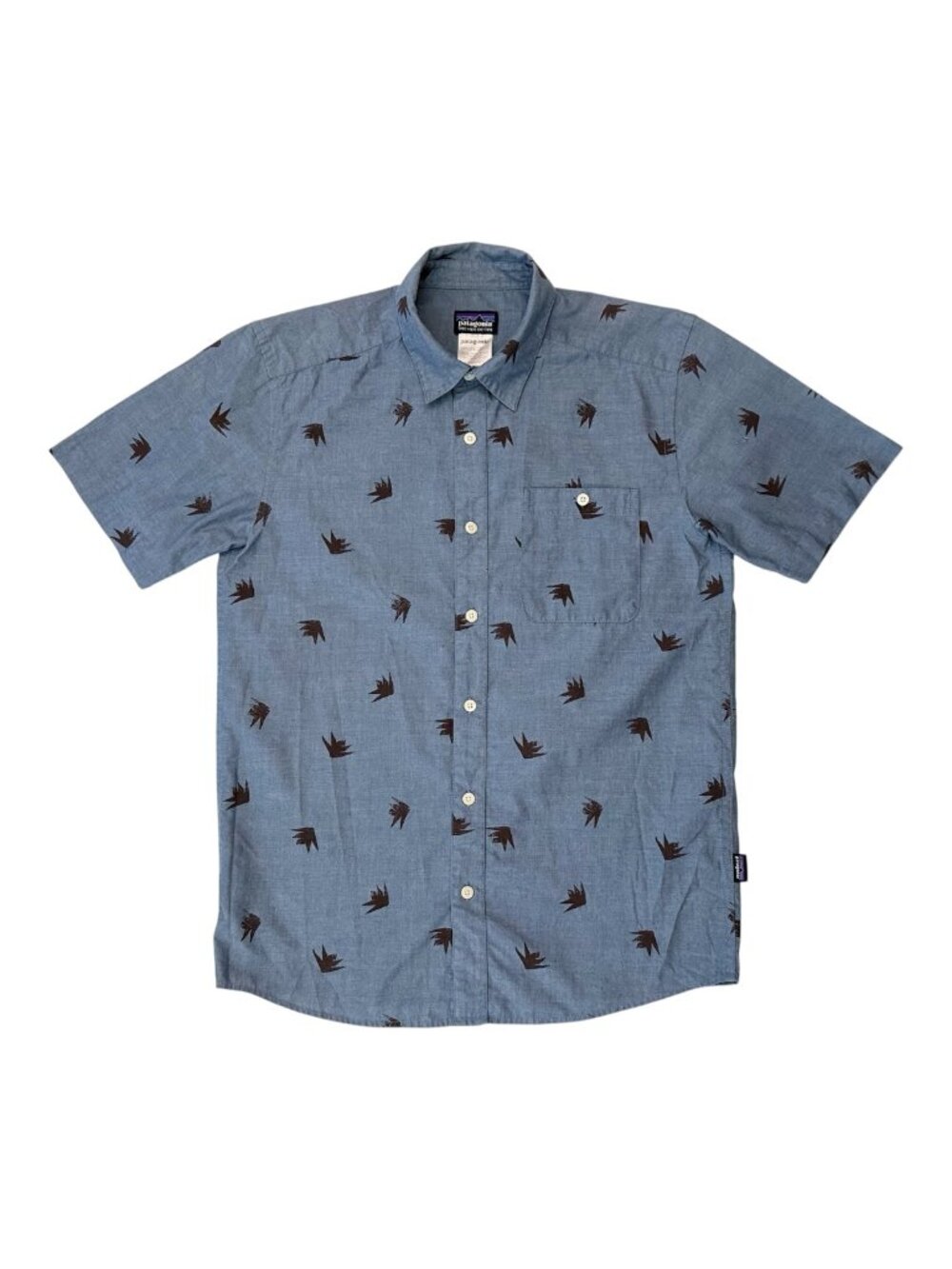 Patagonia Men's Organic Cotton Short Sleeve Button Up Shirt Size Small Blue Bird